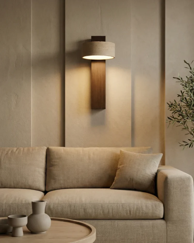 Travertijn Wandlamp Natuursteen Warm Licht voor Woonkamer Slaapkamer Gang Scandinavische Stijl Sfeerverlichting Premium Wandverlichting Tijdloos Design | Sansoti