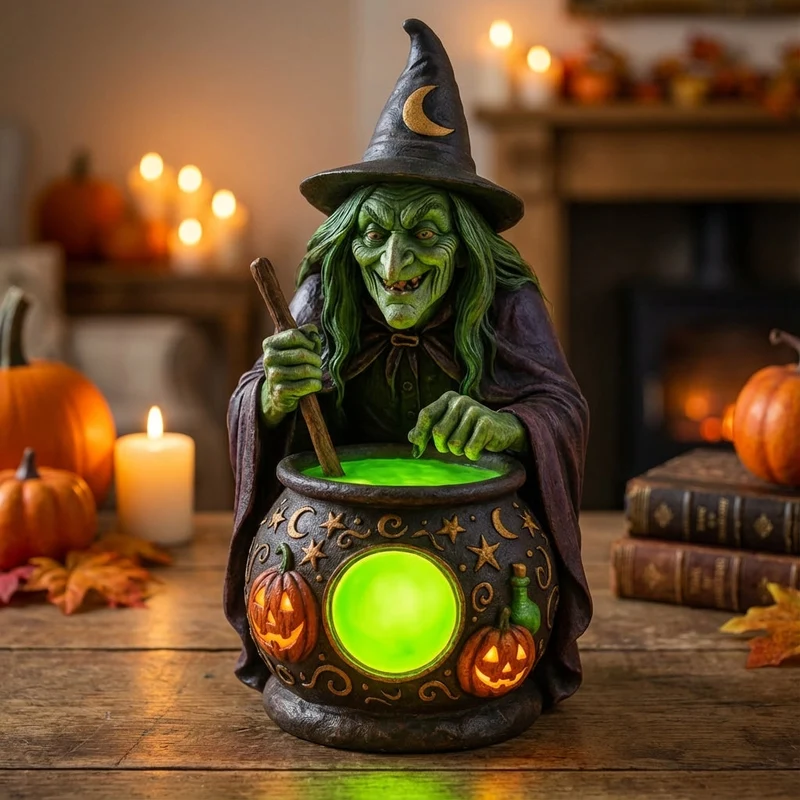 Decoratielamp Heks Ketel Halloween LED Neon Groen USB Resin 15cm Woonkamer Tafeldecoratie Sfeerverlichting Feest Cadeau | Sansoti