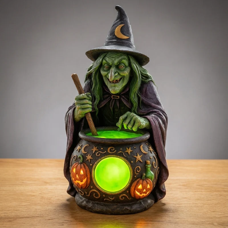 Decoratielamp Heks Ketel Halloween LED Neon Groen USB Resin 15cm Woonkamer Tafeldecoratie Sfeerverlichting Feest Cadeau | Sansoti