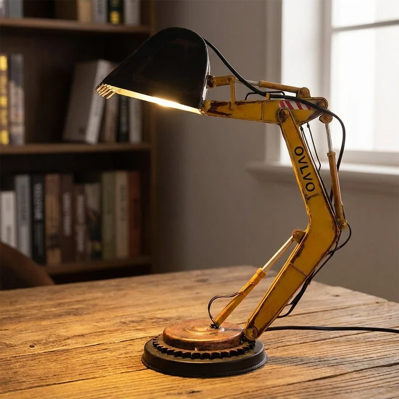 Tafellamp Graafmachine Industrieel LED USB Kinderkamer Bureaulamp Jongens Speels Decoratielamp Metaal Look Cadeau | Sansoti
