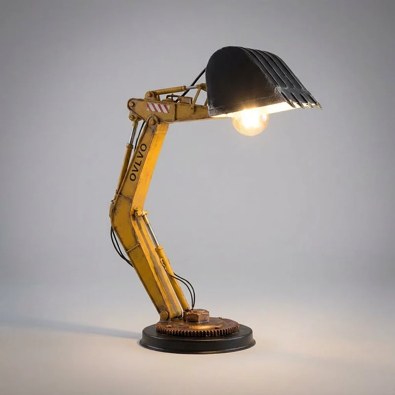Tafellamp Graafmachine Industrieel LED USB Kinderkamer Bureaulamp Jongens Speels Decoratielamp Metaal Look Cadeau | Sansoti