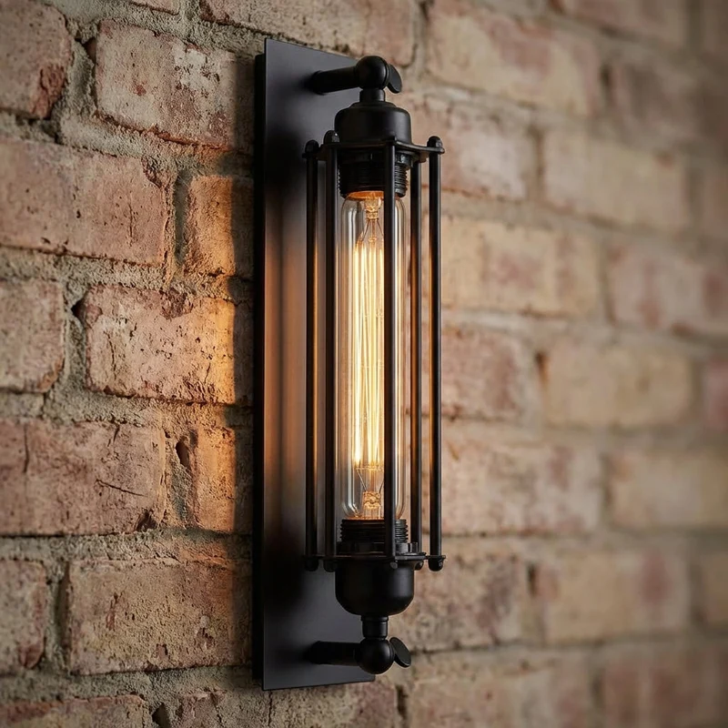Wandlamp Industrieel Zwart Metaal Kooi Glas LED Vintage Woonkamer Slaapkamer Hal Edison Retro Wandlicht Sfeerverlichting | Sansoti