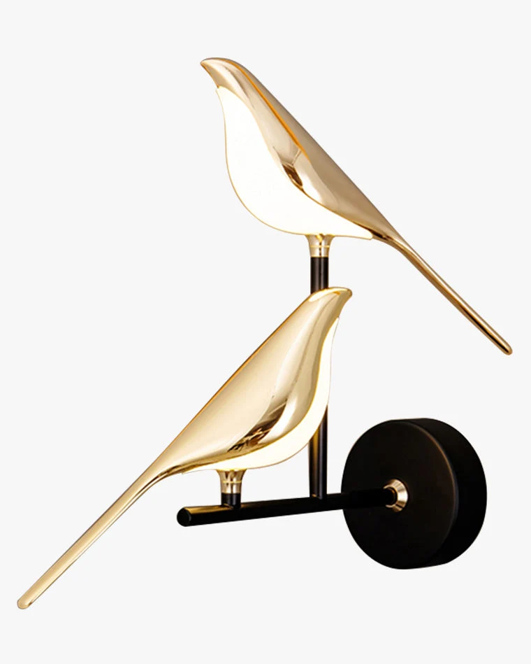 Wandlamp Vogel Goud Zwart Metaal LED Warm Wit Slaapkamer Hal Decoratief | Sansoti