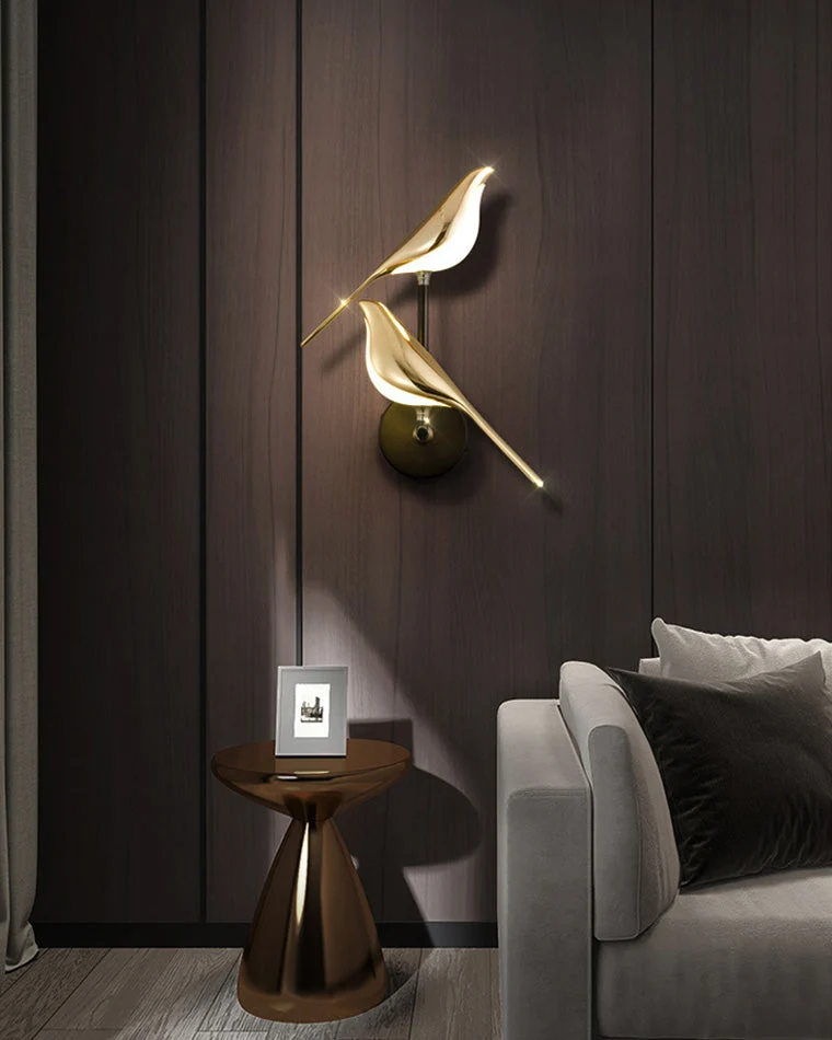 Wandlamp Vogel Goud Zwart Metaal LED Warm Wit Slaapkamer Hal Decoratief | Sansoti