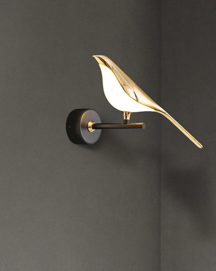 Wandlamp Vogel Goud Zwart Metaal LED Warm Wit Slaapkamer Hal Decoratief | Sansoti