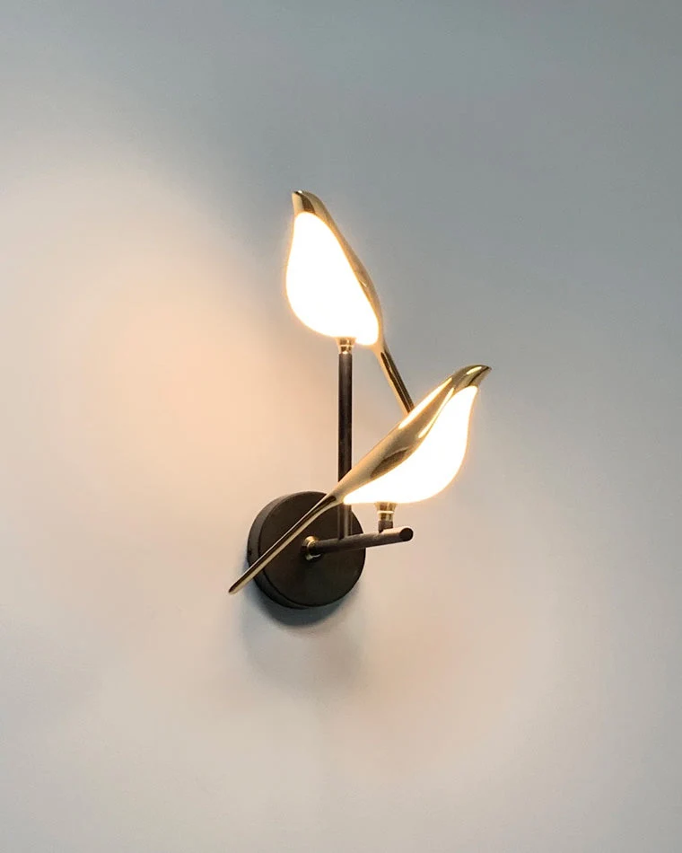 Wandlamp Vogel Goud Zwart Metaal LED Warm Wit Slaapkamer Hal Decoratief | Sansoti