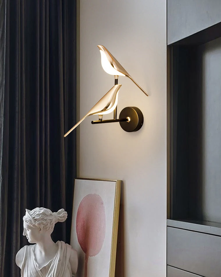Wandlamp Vogel Goud Zwart Metaal LED Warm Wit Slaapkamer Hal Decoratief | Sansoti