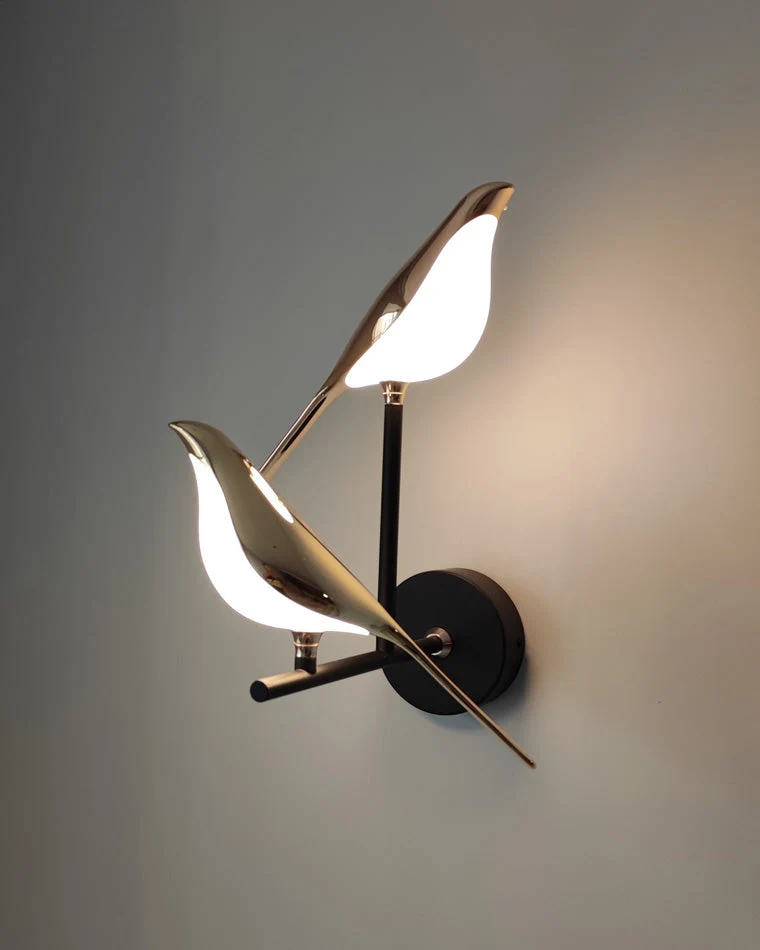 Wandlamp Vogel Goud Zwart Metaal LED Warm Wit Slaapkamer Hal Decoratief | Sansoti