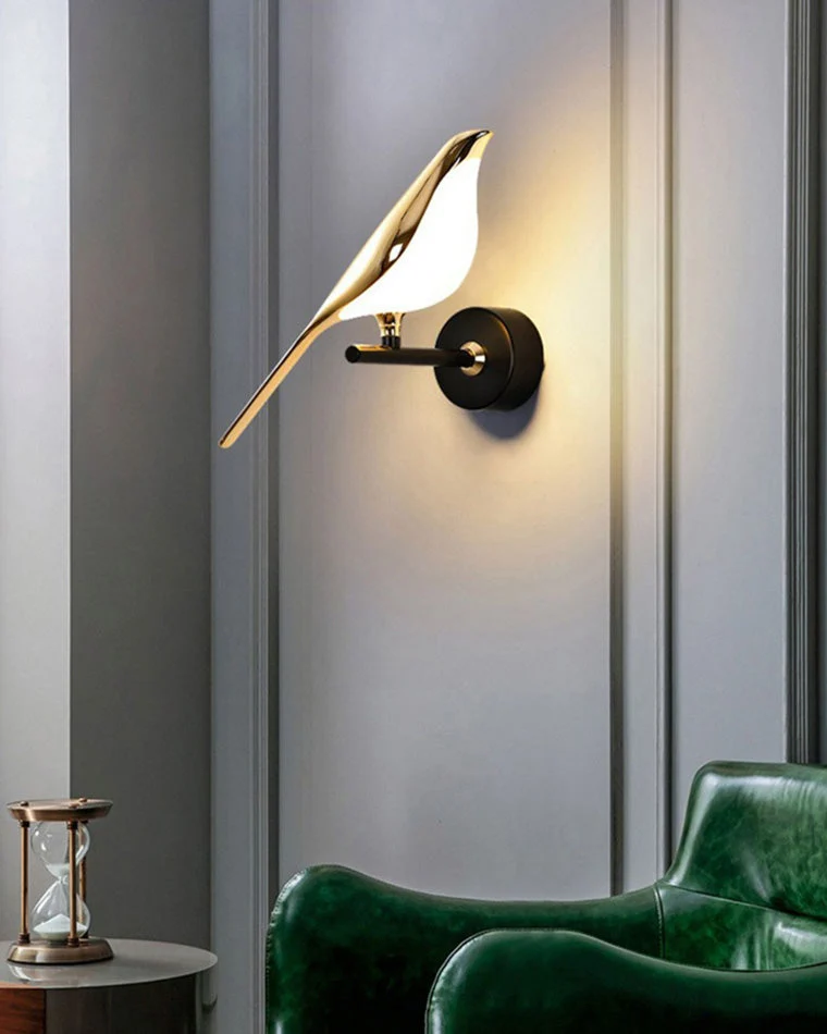 Wandlamp Vogel Goud Zwart Metaal LED Warm Wit Slaapkamer Hal Decoratief | Sansoti