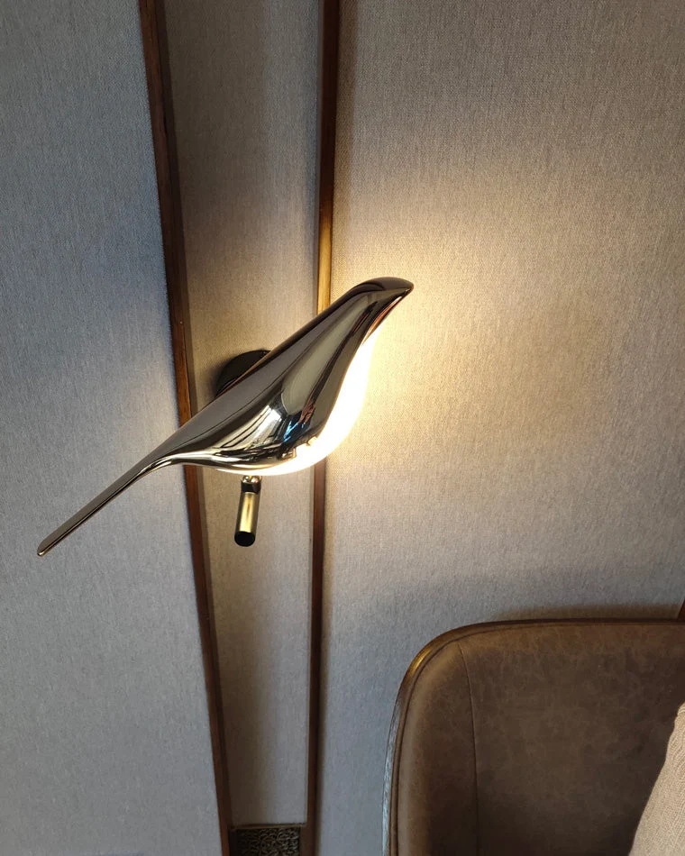 Wandlamp Vogel Goud Zwart Metaal LED Warm Wit Slaapkamer Hal Decoratief | Sansoti