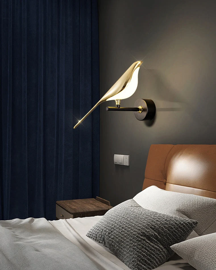 Wandlamp Vogel Goud Zwart Metaal LED Warm Wit Slaapkamer Hal Decoratief | Sansoti