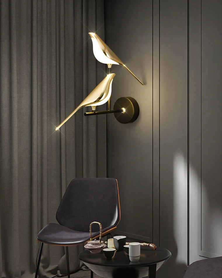 Wandlamp Vogel Goud Zwart Metaal LED Warm Wit Slaapkamer Hal Decoratief | Sansoti