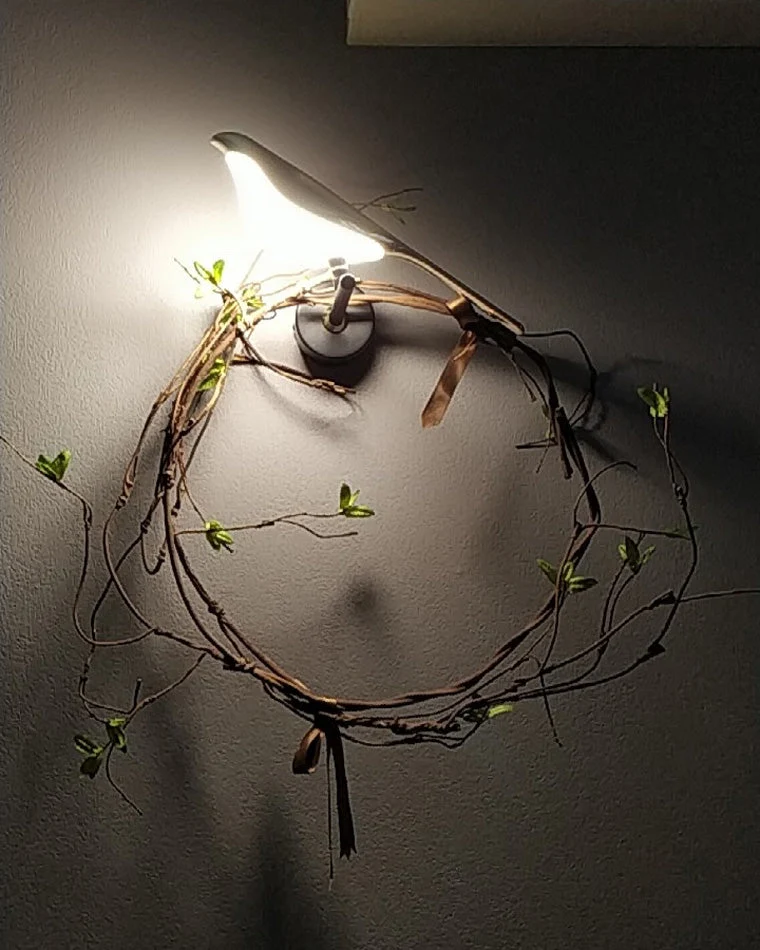 Wandlamp Vogel Goud Zwart Metaal LED Warm Wit Slaapkamer Hal Decoratief | Sansoti