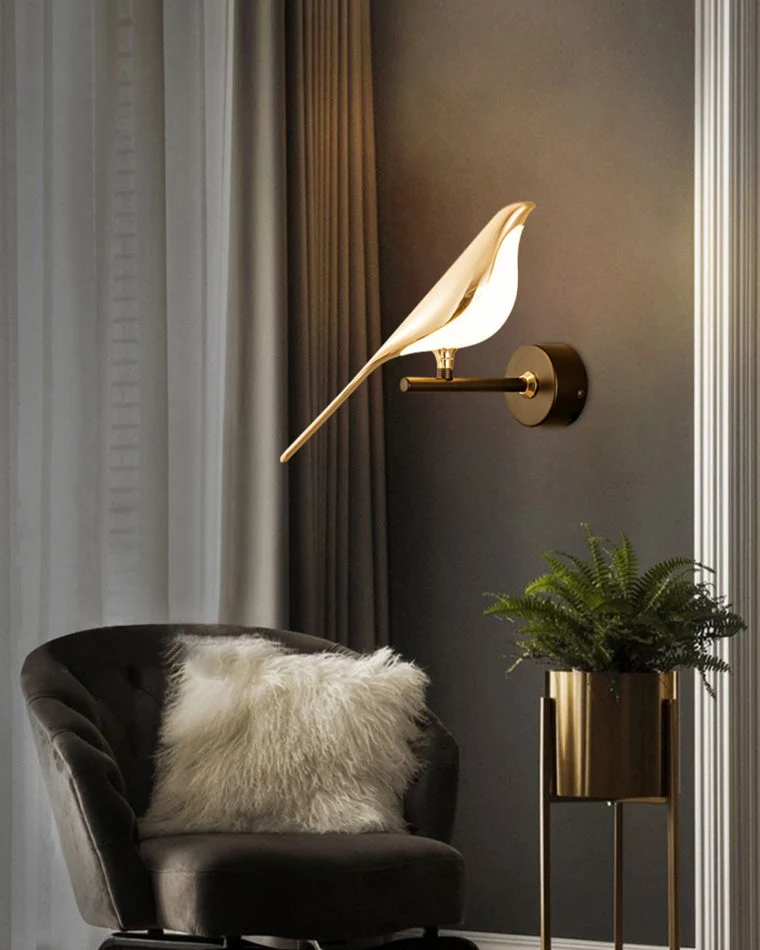 Wandlamp Vogel Goud Zwart Metaal LED Warm Wit Slaapkamer Hal Decoratief | Sansoti
