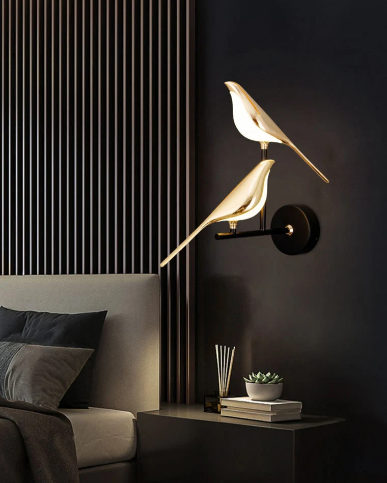 Wandlamp Vogel Goud Zwart Metaal LED Warm Wit Slaapkamer Hal Decoratief | Sansoti
