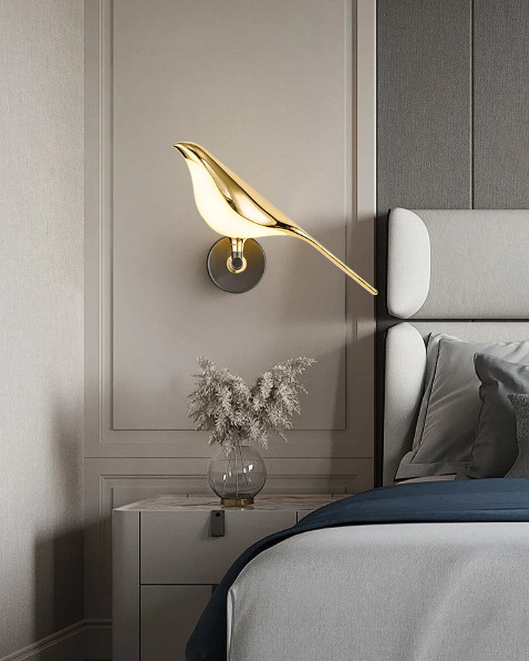Wandlamp Vogel Goud Zwart Metaal LED Warm Wit Slaapkamer Hal Decoratief | Sansoti