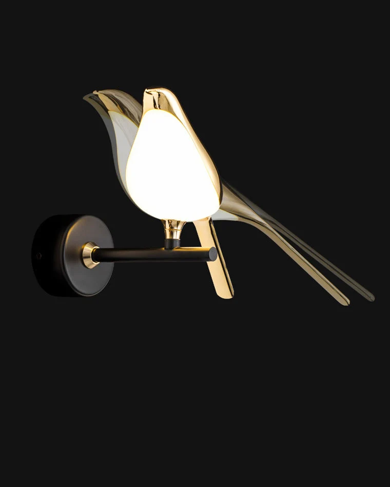 Wandlamp Vogel Goud Zwart Metaal LED Warm Wit Slaapkamer Hal Decoratief | Sansoti