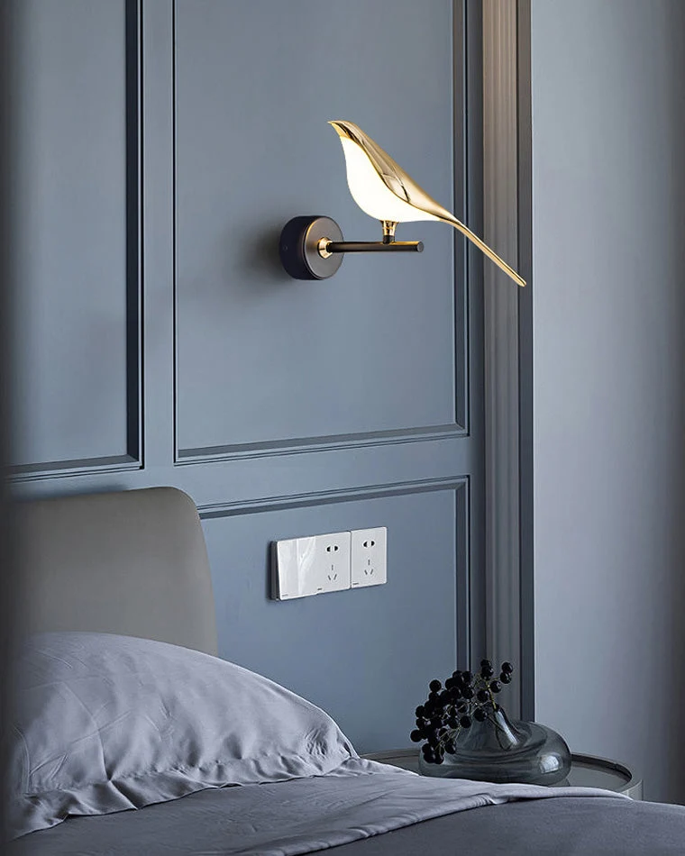 Wandlamp Vogel Goud Zwart Metaal LED Warm Wit Slaapkamer Hal Decoratief | Sansoti