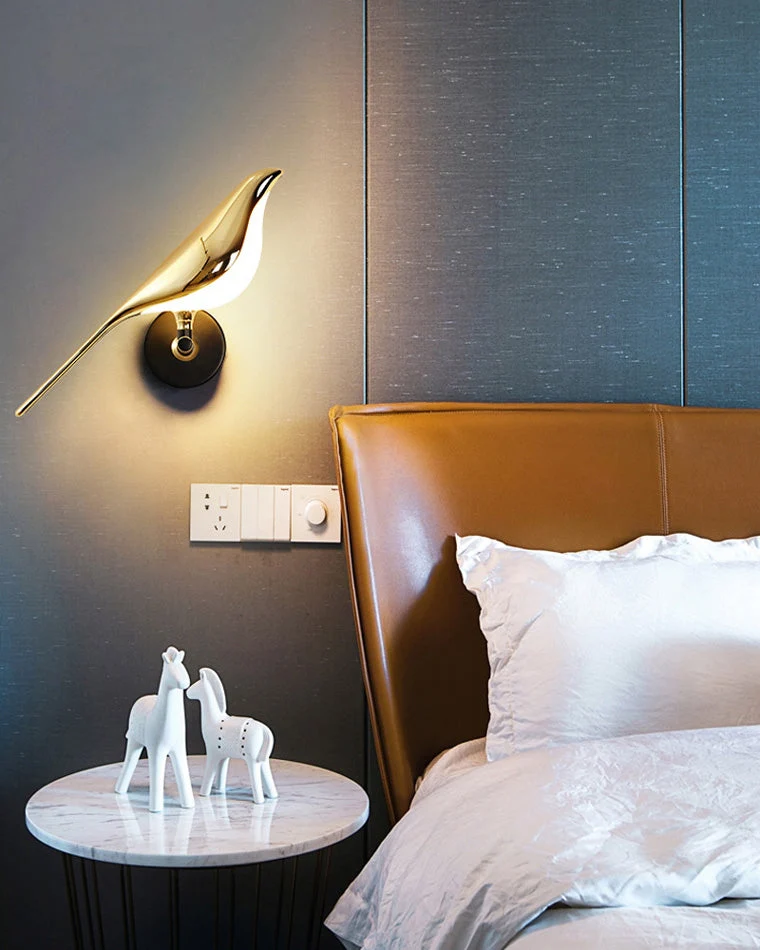 Wandlamp Vogel Goud Zwart Metaal LED Warm Wit Slaapkamer Hal Decoratief | Sansoti