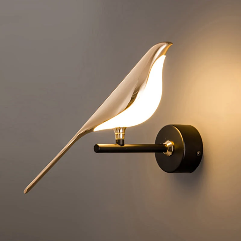 Wandlamp Vogel Goud Zwart Metaal LED Warm Wit Slaapkamer Hal Decoratief | Sansoti