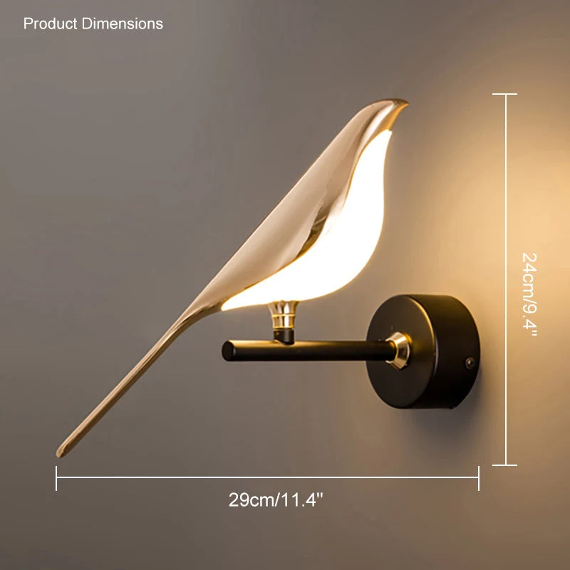 Wandlamp Vogel Goud Zwart Metaal LED Warm Wit Slaapkamer Hal Decoratief | Sansoti