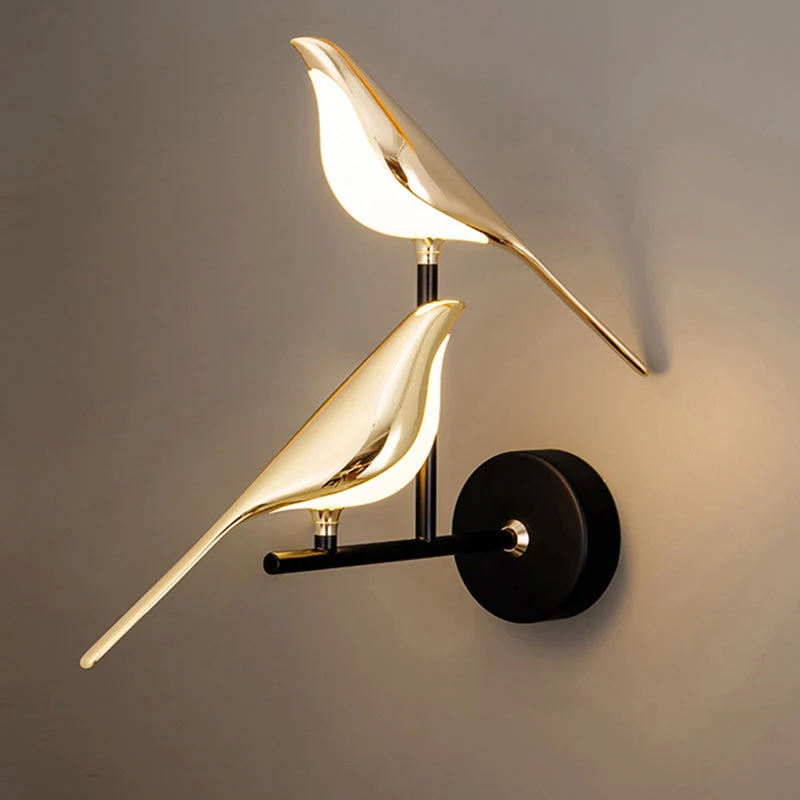 Wandlamp Vogel Goud Zwart Metaal LED Warm Wit Slaapkamer Hal Decoratief | Sansoti