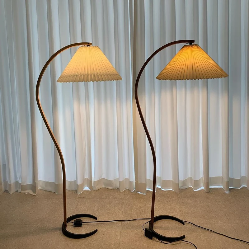 Boog Vloerlamp Beukenhouten Linnen Kap Retro Woonkamer | Sansoti
