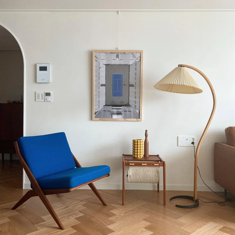 Boog Vloerlamp Beukenhouten Linnen Kap Retro Woonkamer | Sansoti