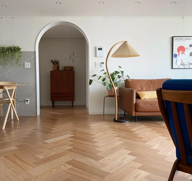 Boog Vloerlamp Beukenhouten Linnen Kap Retro Woonkamer | Sansoti