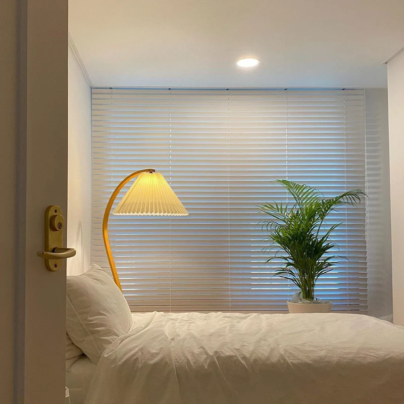 Boog Vloerlamp Beukenhouten Linnen Kap Retro Woonkamer | Sansoti