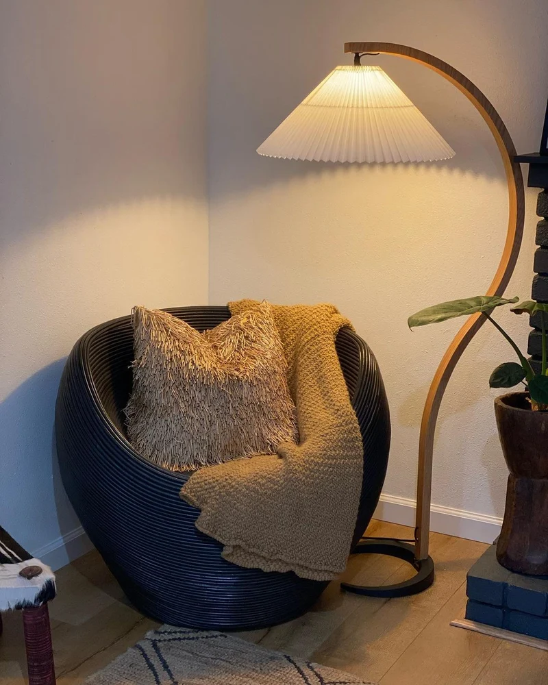 Boog Vloerlamp Beukenhouten Linnen Kap Retro Woonkamer | Sansoti