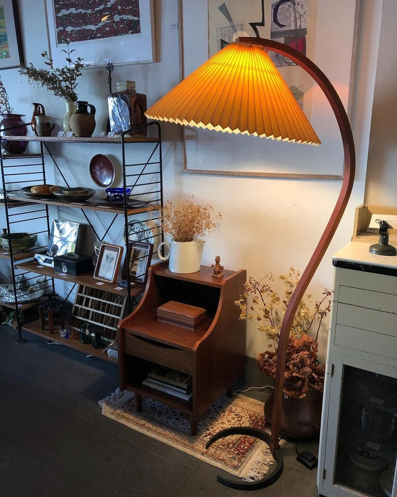 Boog Vloerlamp Beukenhouten Linnen Kap Retro Woonkamer | Sansoti