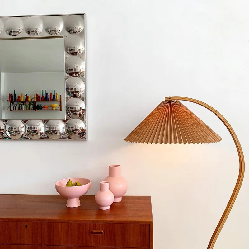 Boog Vloerlamp Beukenhouten Linnen Kap Retro Woonkamer | Sansoti