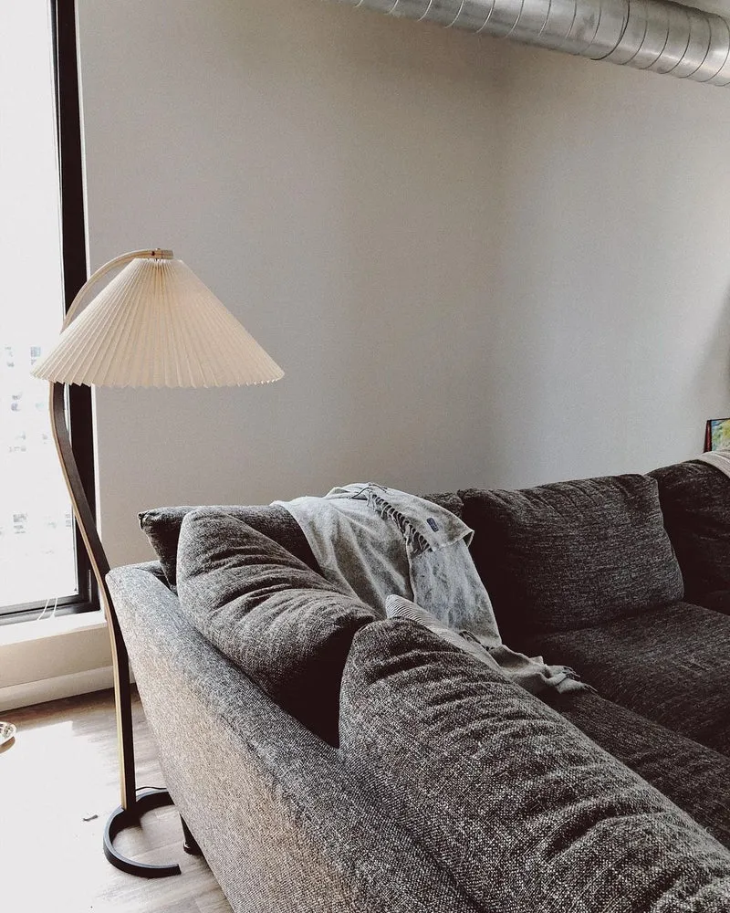 Boog Vloerlamp Beukenhouten Linnen Kap Retro Woonkamer | Sansoti
