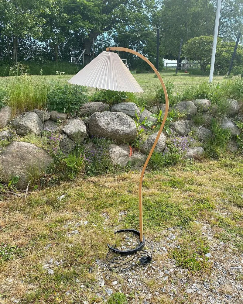Boog Vloerlamp Beukenhouten Linnen Kap Retro Woonkamer | Sansoti