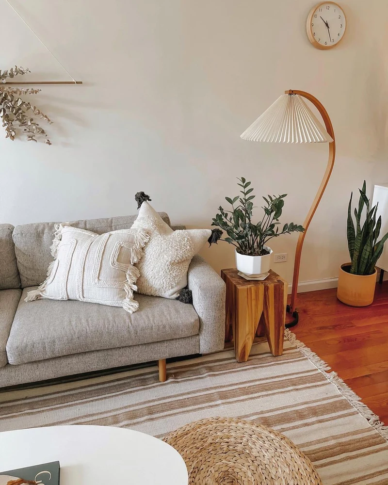 Boog Vloerlamp Beukenhouten Linnen Kap Retro Woonkamer | Sansoti
