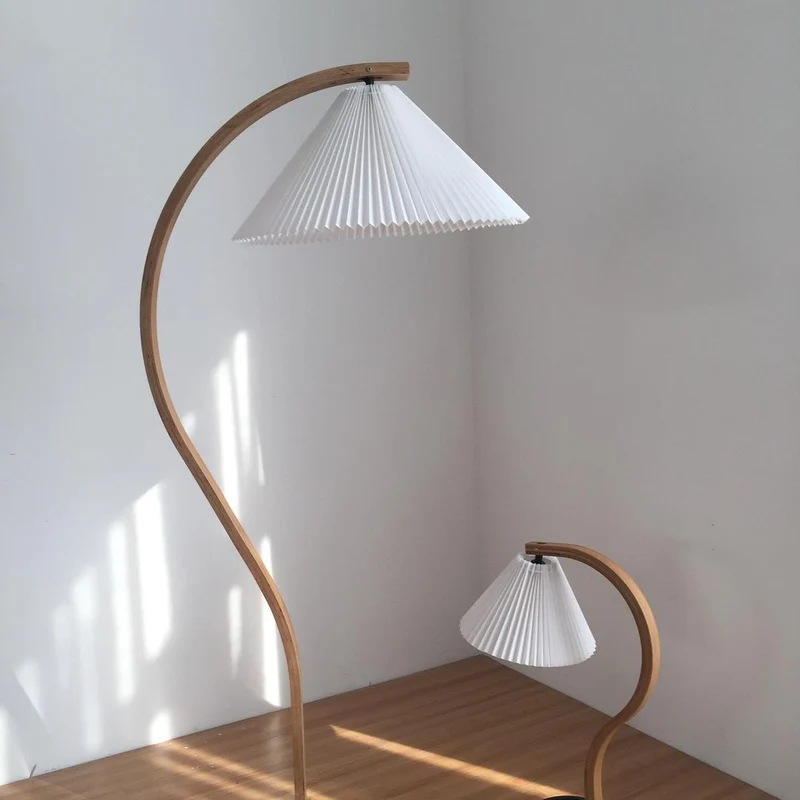 Boog Vloerlamp Beukenhouten Linnen Kap Retro Woonkamer | Sansoti