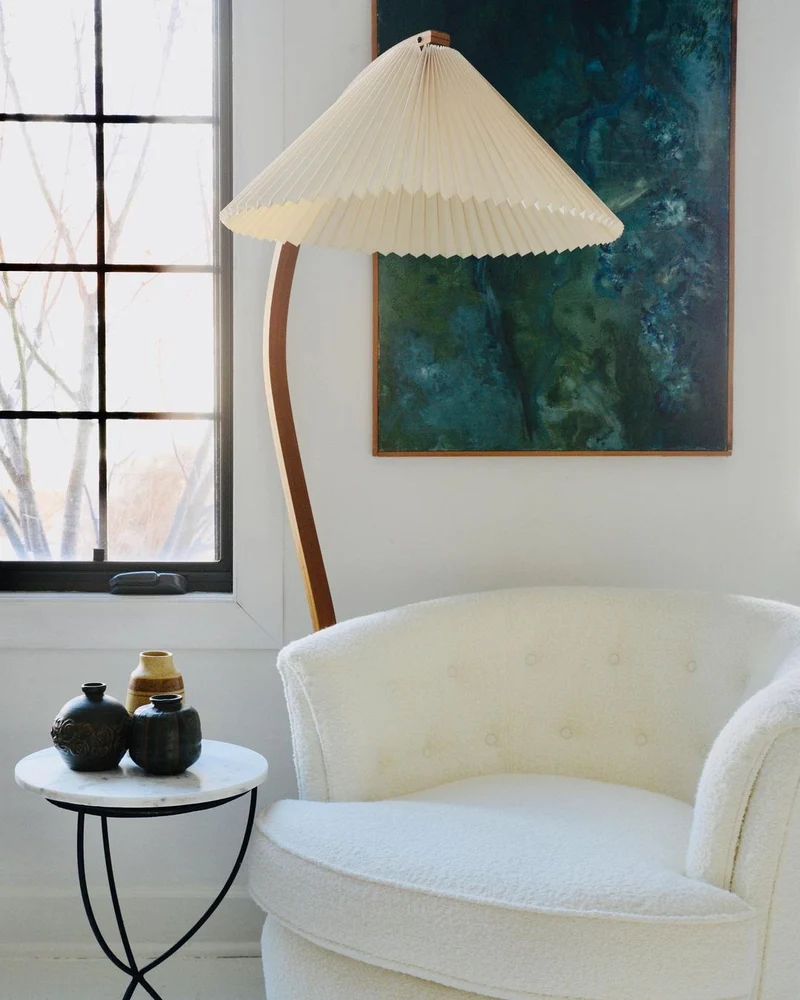 Boog Vloerlamp Beukenhouten Linnen Kap Retro Woonkamer | Sansoti