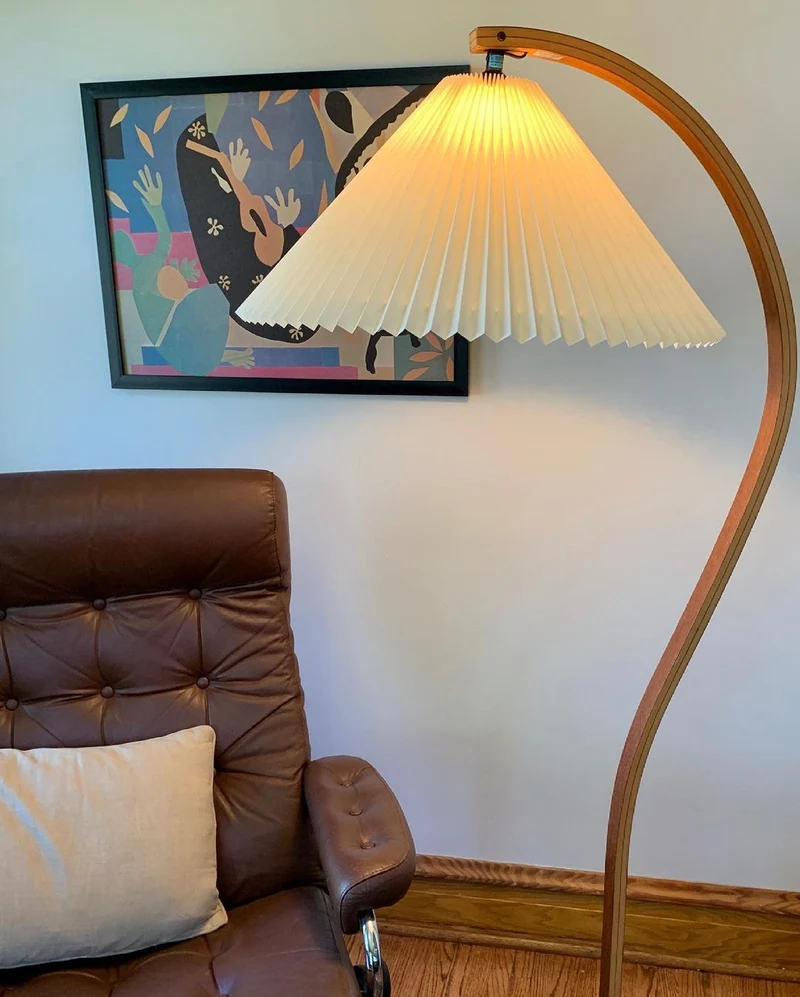 Boog Vloerlamp Beukenhouten Linnen Kap Retro Woonkamer | Sansoti