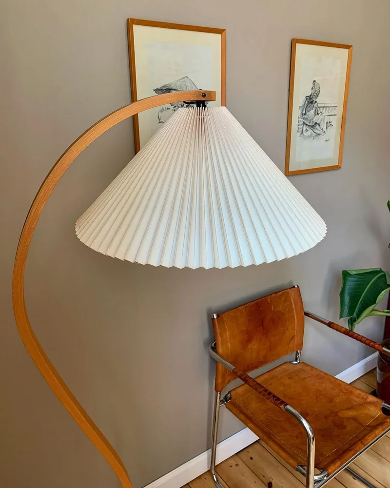 Boog Vloerlamp Beukenhouten Linnen Kap Retro Woonkamer | Sansoti