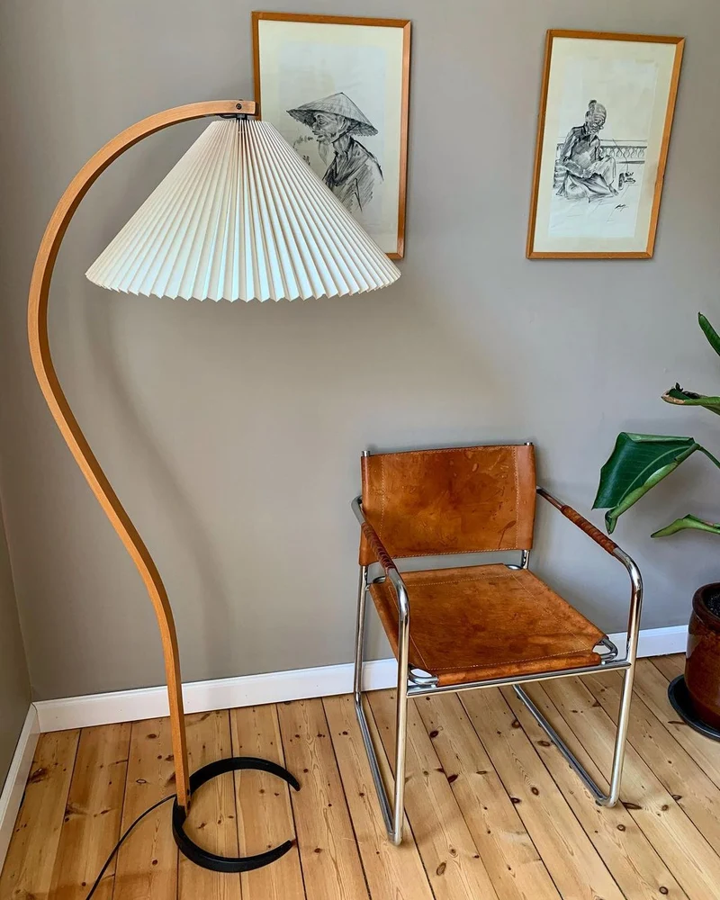 Boog Vloerlamp Beukenhouten Linnen Kap Retro Woonkamer | Sansoti