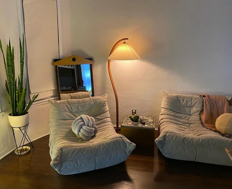 Boog Vloerlamp Beukenhouten Linnen Kap Retro Woonkamer | Sansoti