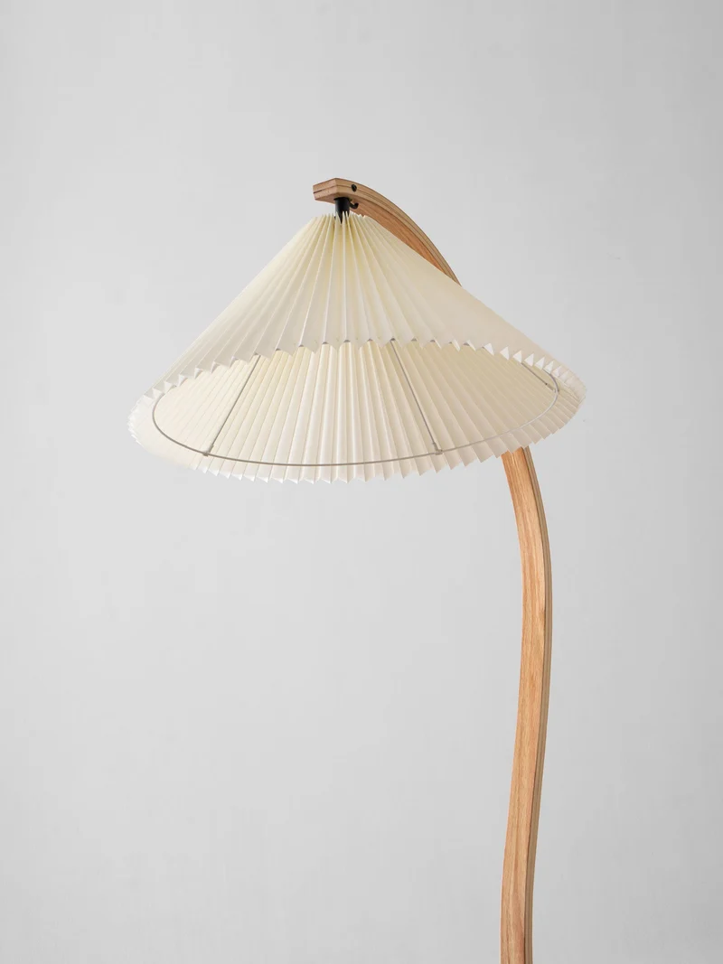 Boog Vloerlamp Beukenhouten Linnen Kap Retro Woonkamer | Sansoti