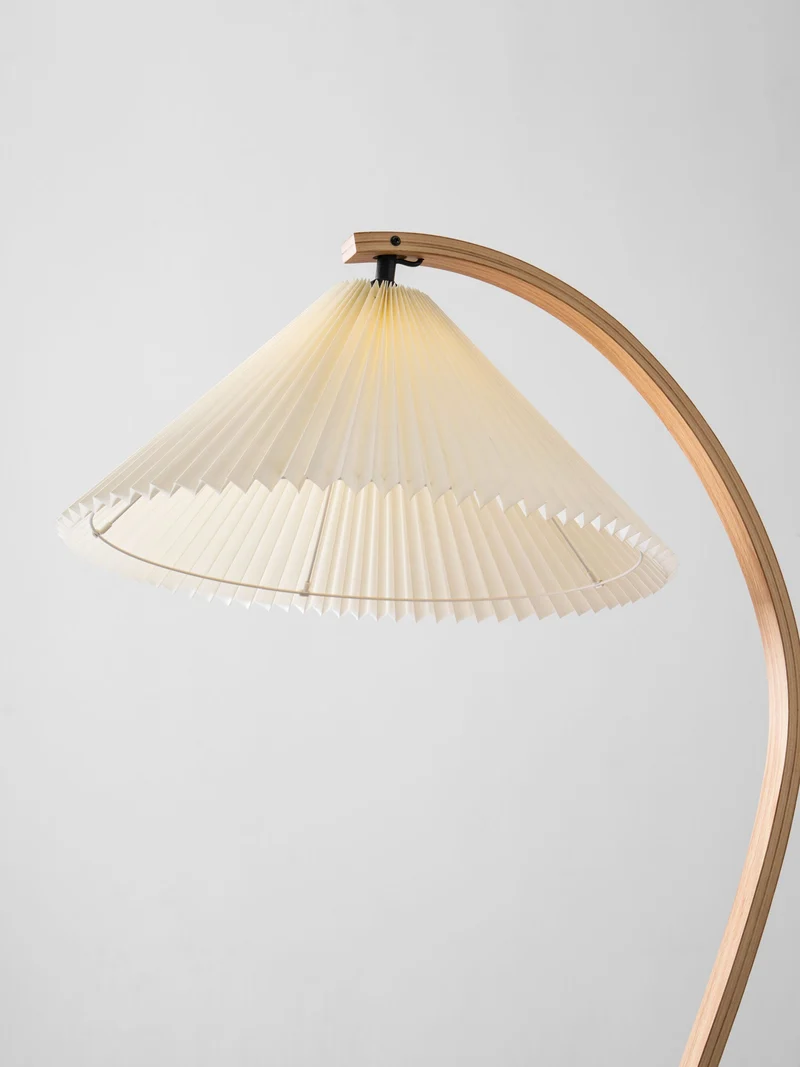 Boog Vloerlamp Beukenhouten Linnen Kap Retro Woonkamer | Sansoti