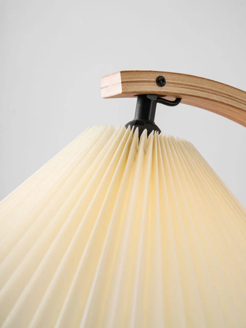 Boog Vloerlamp Beukenhouten Linnen Kap Retro Woonkamer | Sansoti