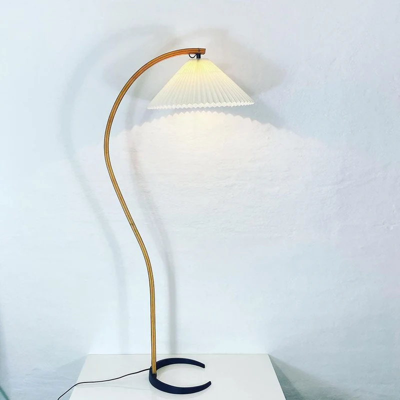Boog Vloerlamp Beukenhouten Linnen Kap Retro Woonkamer | Sansoti