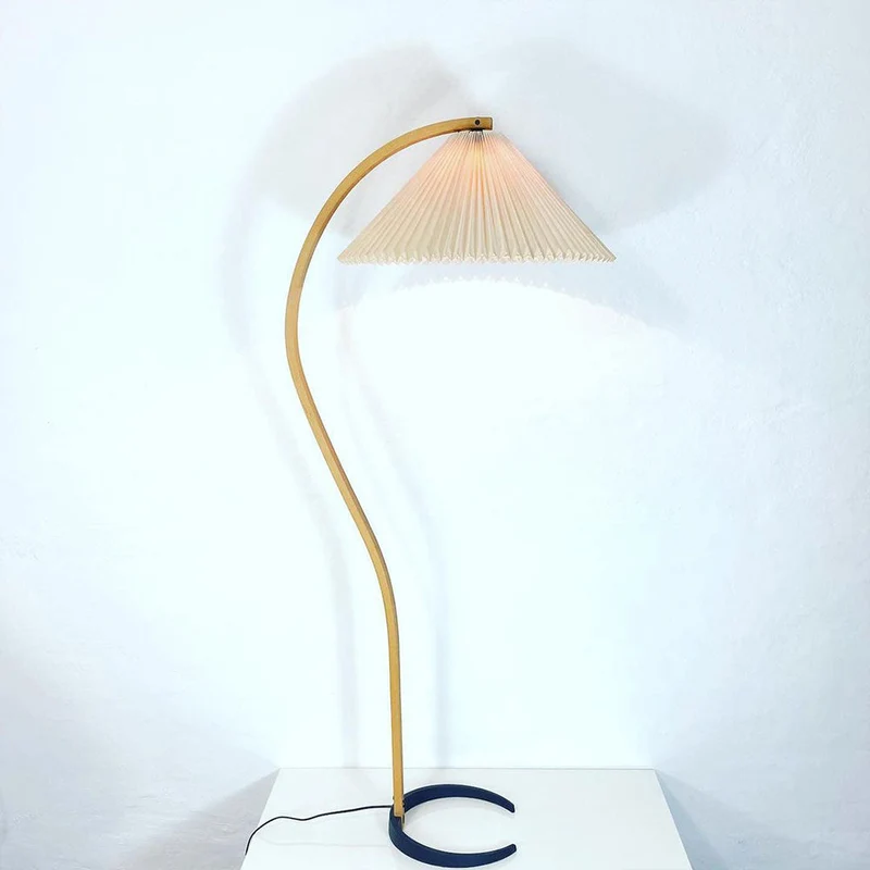 Boog Vloerlamp Beukenhouten Linnen Kap Retro Woonkamer | Sansoti