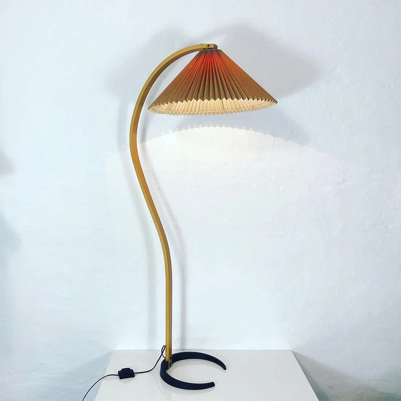 Boog Vloerlamp Beukenhouten Linnen Kap Retro Woonkamer | Sansoti