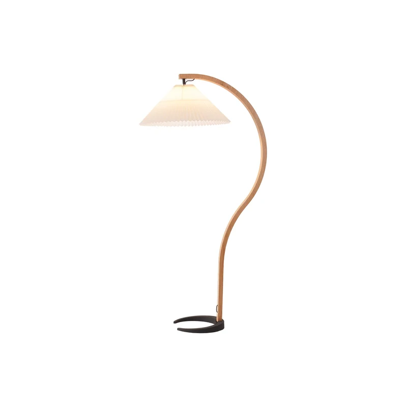 Boog Vloerlamp Beukenhouten Linnen Kap Retro Woonkamer | Sansoti