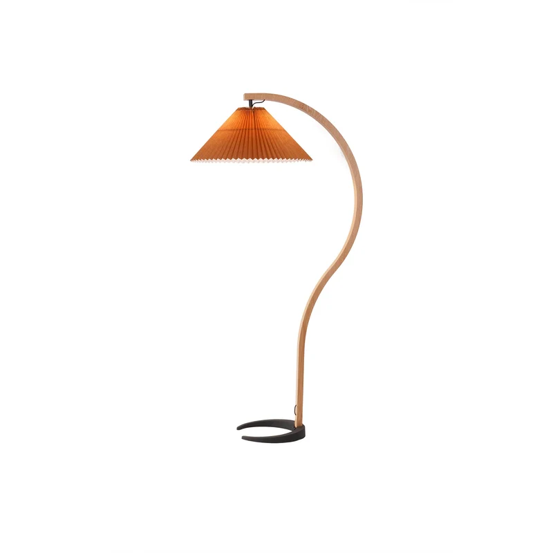 Boog Vloerlamp Beukenhouten Linnen Kap Retro Woonkamer | Sansoti